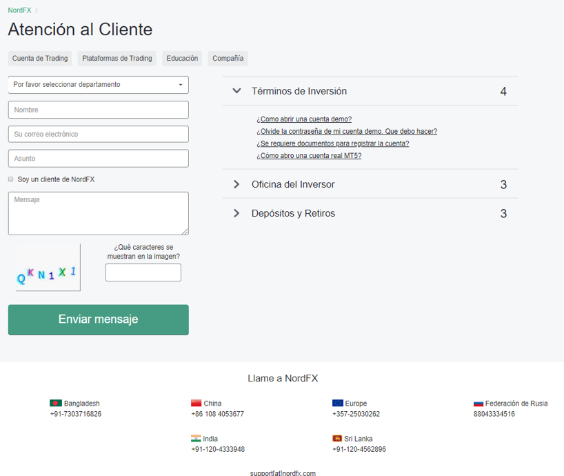 NordFX Soporte al cliente